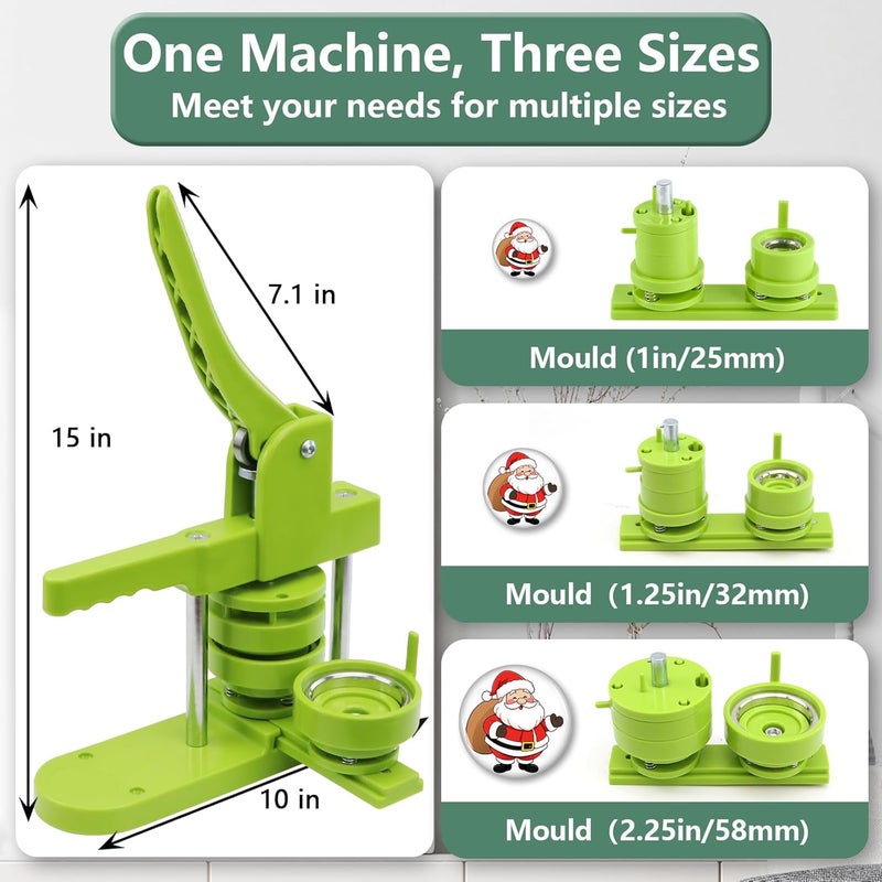 MK.Bear Button Maker Machine Multiple Sizes 1+1.25+2.25in, Button Pin Maker Kit for DIY Gifts, Badge Press Machine with Free 300PCS 25+32+58mm Badge Making Iron Supplies & 3Circle Cutter - Image 2